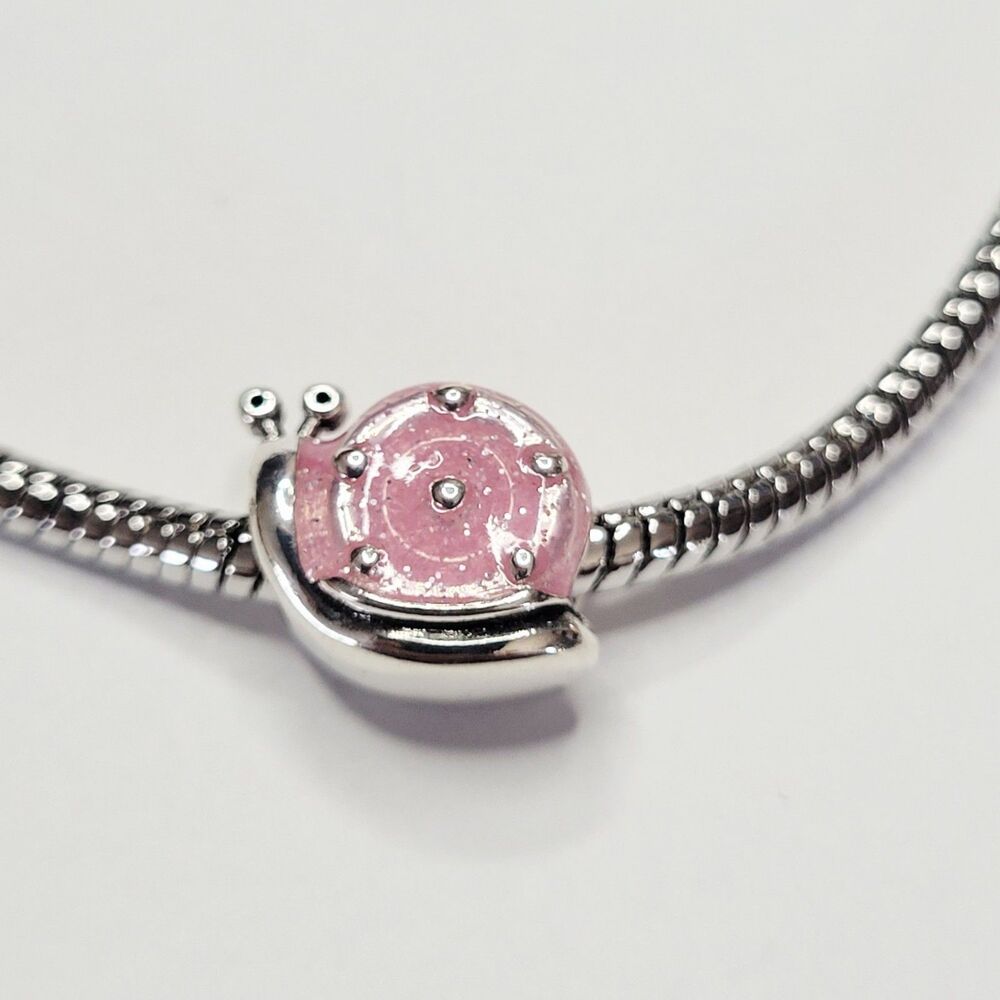 NWT For Pandora Charm Bracelets Pink And Silver Snail In A Shell Slider Charm - Picture 2 of 6
